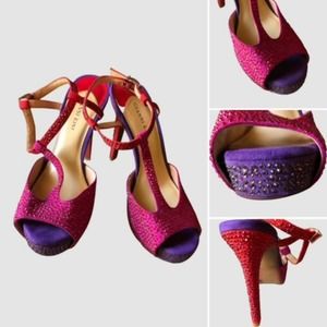 Gianni Bini Rhinestone Platform Heels Red Purple and Fuchsia, NWOT- Size 9.5